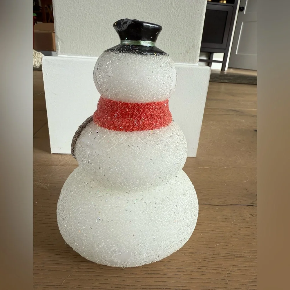 Pottery Barn Vintage Glitter Snowman 7in Holiday Candle